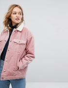 Monki Shearling Cord Jacket - Pink
