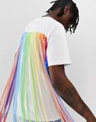 Urban Threads Oversized T-shirt With Rainbow Tie Dye Back Fringe - White