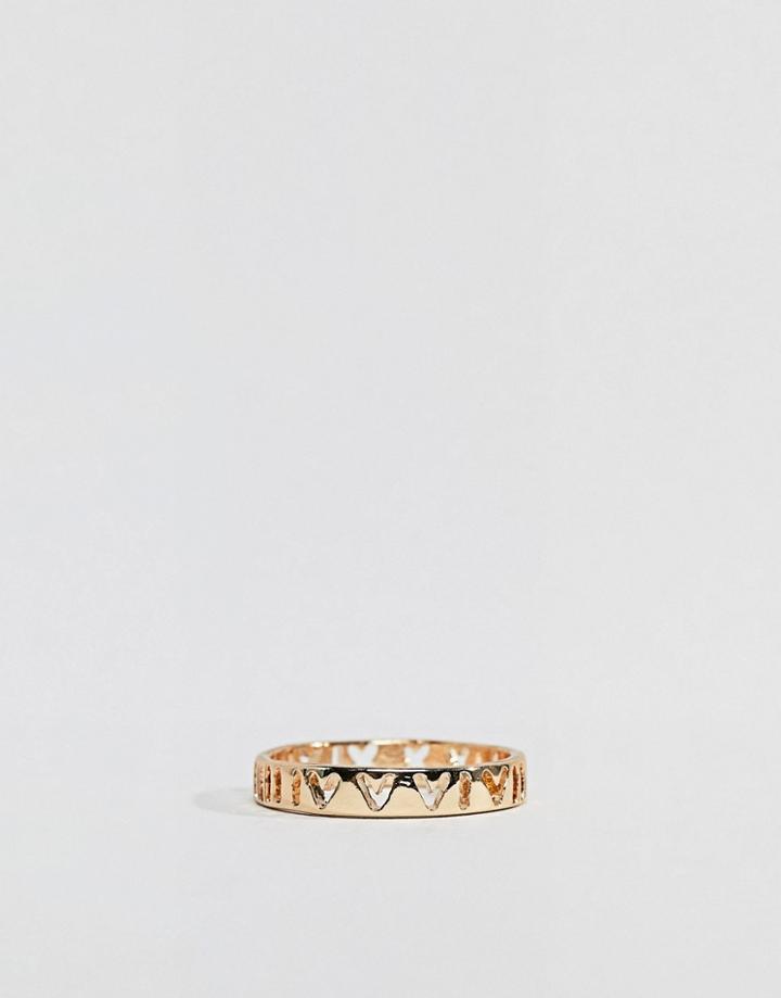 Asos Design Ring With Cut Out Roman Numerals In Gold - Gold