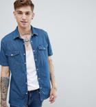 Heart & Dagger Denim Shirt In Mid Wash - Blue