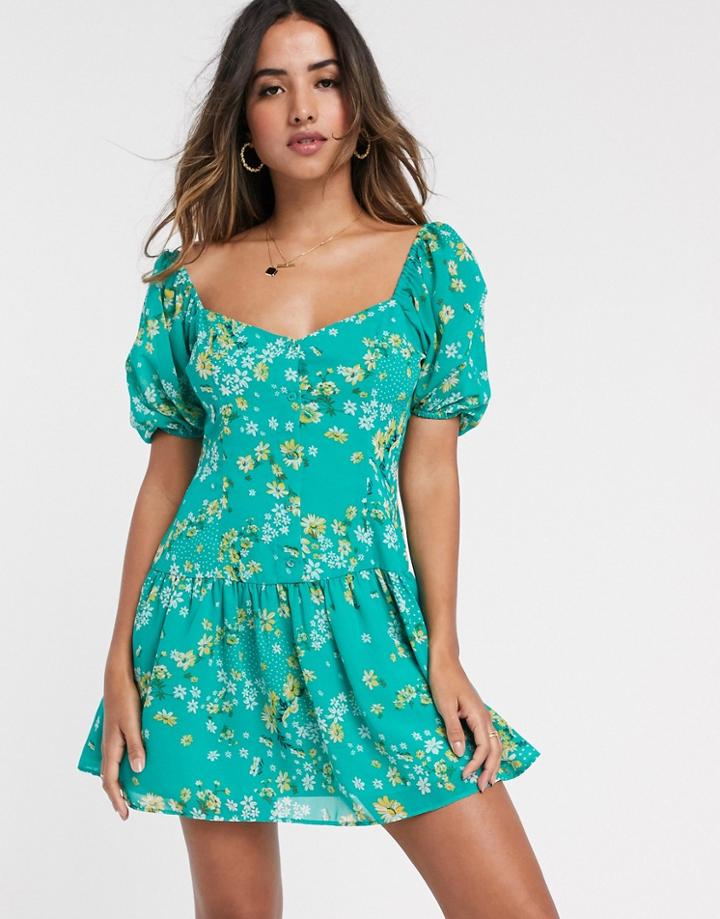 Asos Design Mini Tea Dress In Ditsy Floral-multi