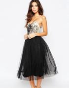 Little Mistress Sequin Bandeau Dress With Tulle Prom Skirt - Black