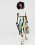 Weekday Pleated Midi Skirt In Multi Swirl Print - Multi