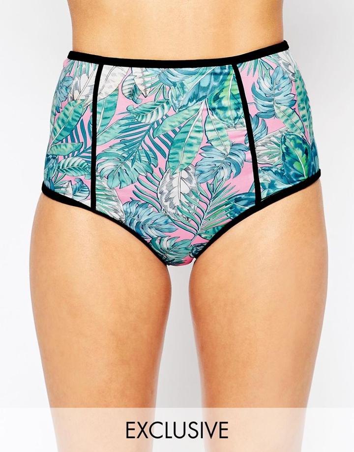 Asos Fuller Bust Exclusive Pastel Palm Print High Waist Bikini Bottom - Pastel Palm Print