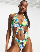 Candypants Cut Out Swimsuit In Abstract Multi Print