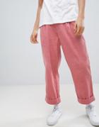 Asos Design Wide Balloon Pants In Pink Cord With Pleats - Pink