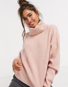 Miss Selfridge Cowl Neck Sweater In Pale Pink
