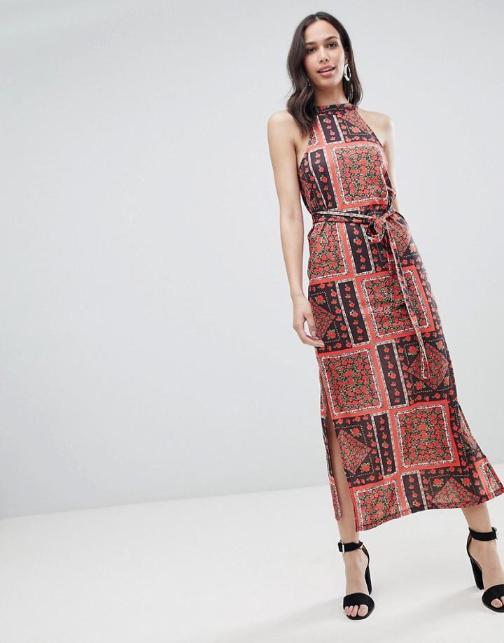 Asos Design Scarf Print Maxi Sundress With Belt-multi