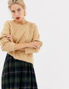 Stradivarius Cropped Cable Knit Sweater - Beige