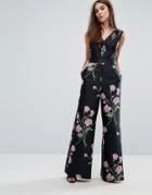 Warehouse Floral Print Jacquard Jumpsuit - Pink