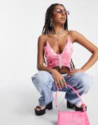 Daisy Street Y2k Strappy Butterfly Crop Top In Sequins-pink