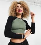 Collusion Long Sleeve Raglan Rib T-shirt In Khaki-green