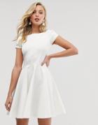 Closet London Cap Sleeve Prom Skater Dress In Ivory - White