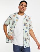 Farah Yasgur Short Sleeve Revere Print Shirt-green