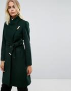 Ted Baker Long Wrap Coat With Collar - Green