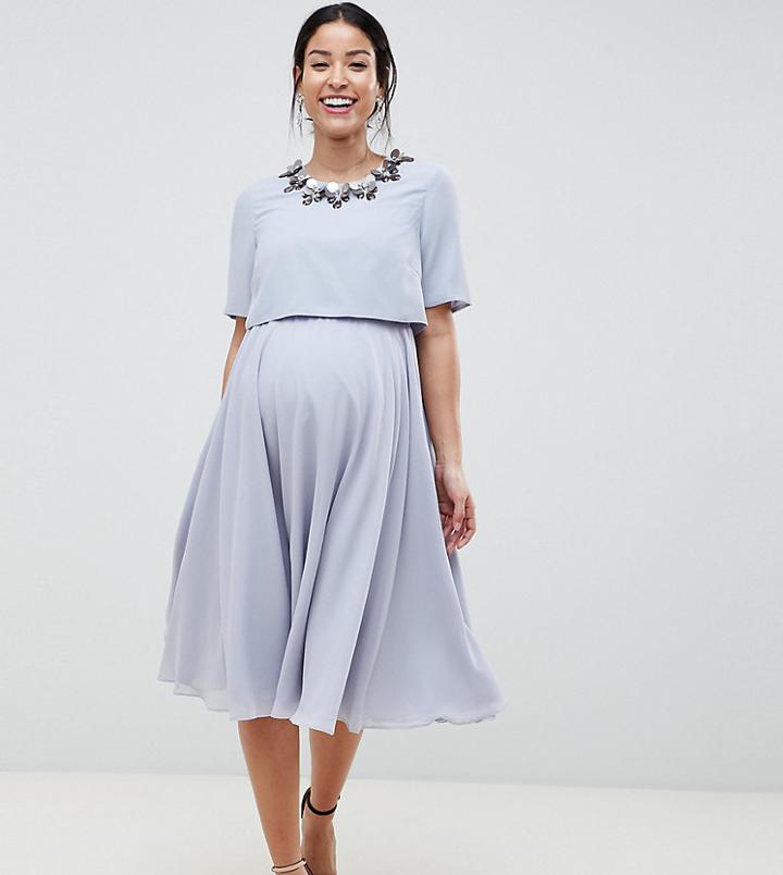 Asos Design Maternity Nursing 3d Embellished Crop Top Midi Skater Dress - Multi