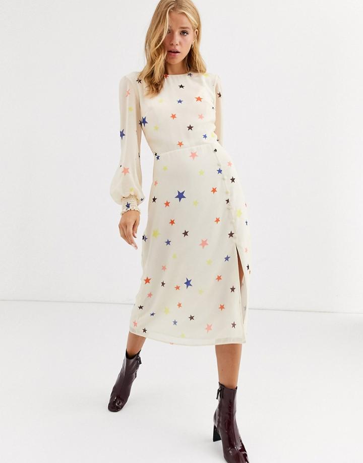 Nobody's Child Midi Dress With Balloon Sleeve In Star Print