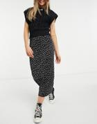 Asos Design Plisse Column Midi Skirt In Mono Polka Dot-multi