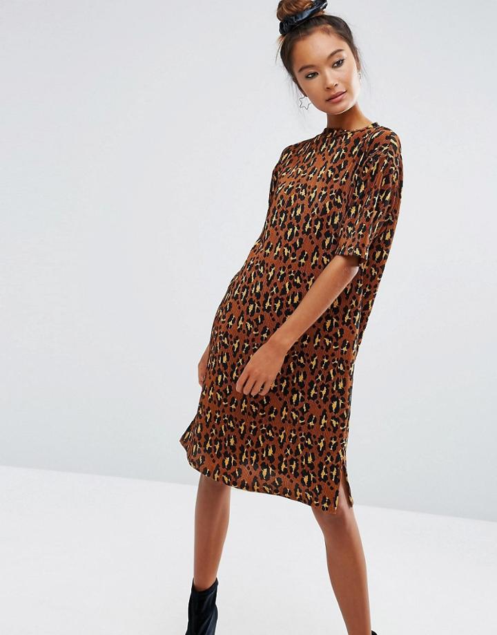 Asos Plisse Animal Print Dress - Multi