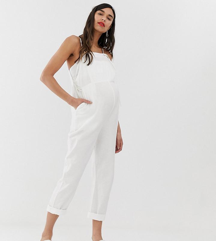 Asos Design Maternity Casual Strappy Overall-cream