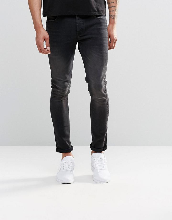 Asos Super Skinny Jeans In 12.05oz Washed Black - Washed Black