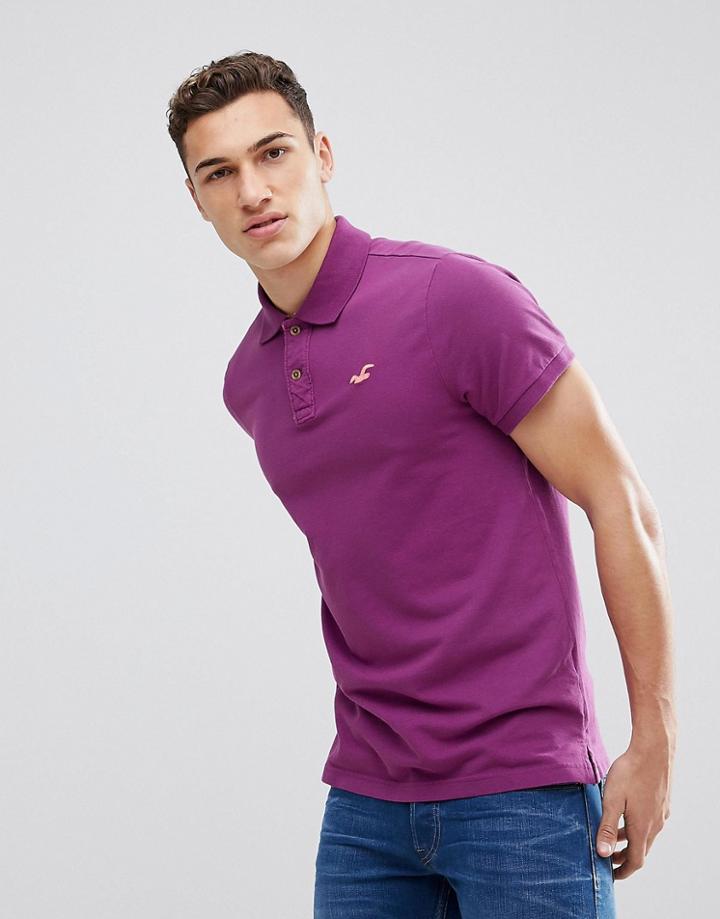 Hollister Stretch Pique Polo Seagull Logo In Purple - Purple