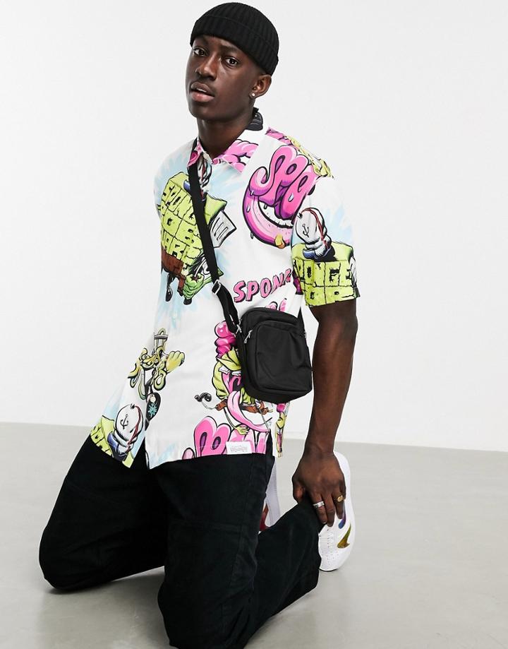 Bershka Shirt With Spongebob Squarepants Print In White