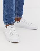 Tommy Hilfiger Leather Sneaker With Contrast Trim And Sole Branding In White - White