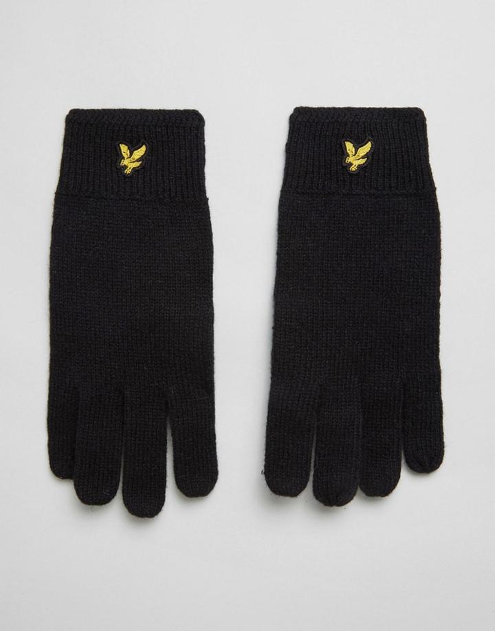 Lyle & Scott Lambswool Logo Gloves In Black - Black