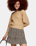 Topshop Crop Chevron Stitch Sweater In Camel-brown