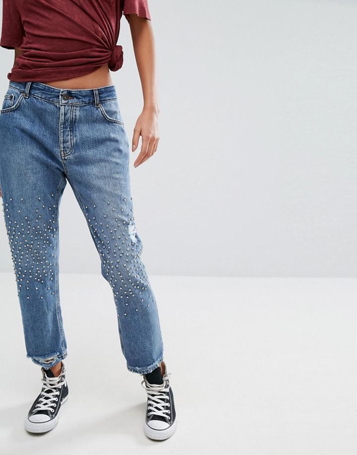Pull & Bear Stud Detail Jean - Blue