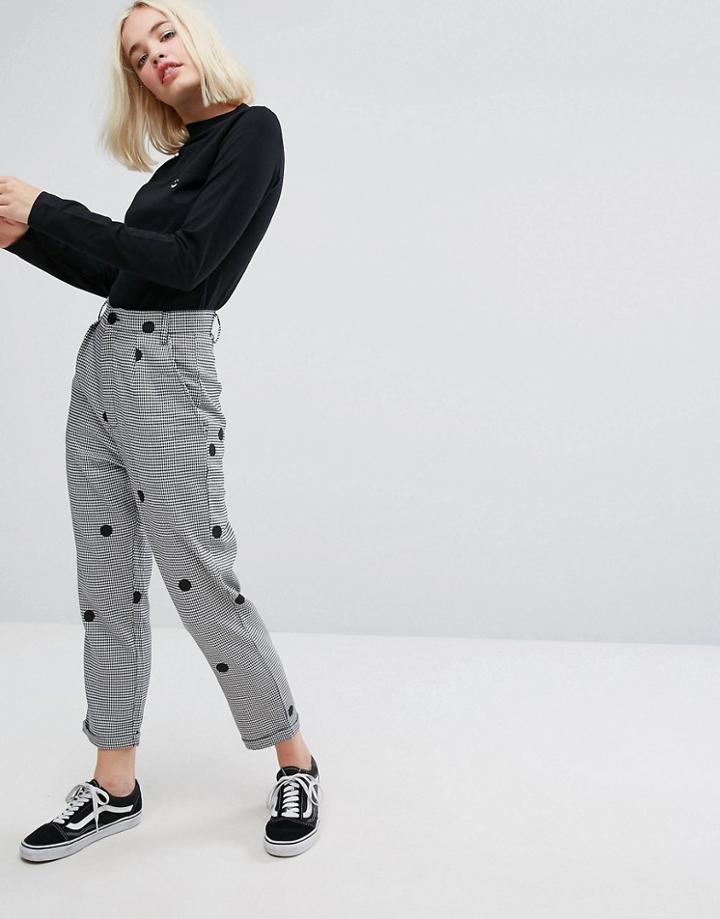 Lazy Oaf High Waist Peg Houndstooth Pants With Polka Dots - Multi