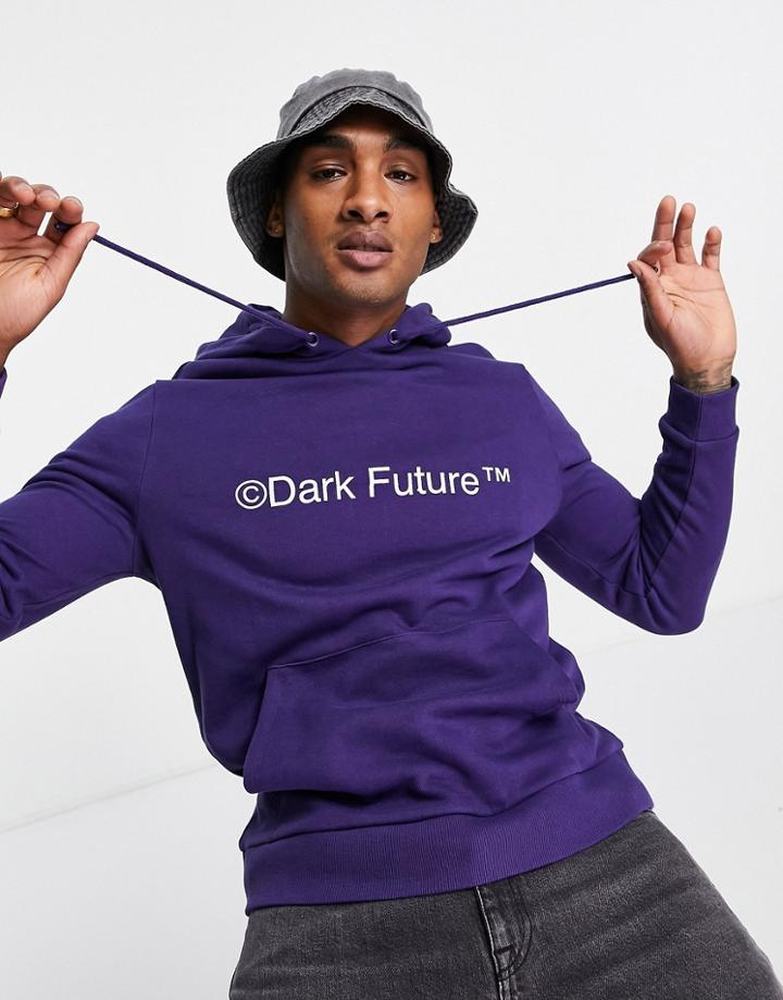 Asos Dark Future Hoodie With Chest Print Logo In Astral Purple-navy