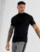 Asos Design Knitted Muscle Fit Turtleneck T-shirt In Black - Black