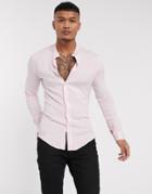 Asos Design Muscle Viscose Shirt With Grandad Collar In Light Pink