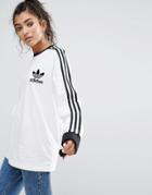Adidas Originals White Three Stripe Long Sleeve T-shirt - White