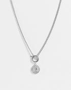 Svnx T Bar Necklace With Coin Charm In Silver