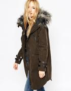 Asos Parka In Wax Finish With Buckle Detail - Charcoal
