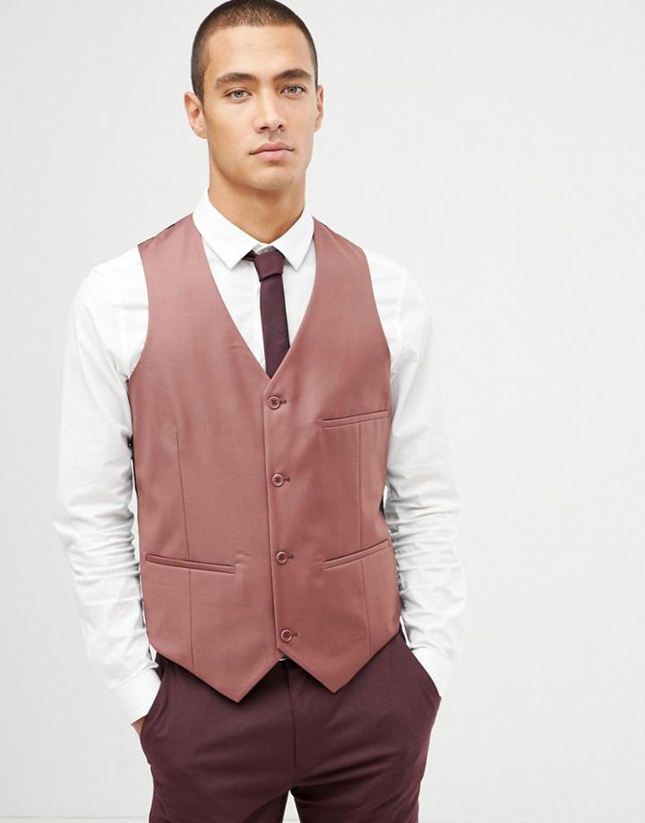 Asos Wedding Suit Vest In Light Burgundy {[#100]}% Wool-red