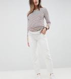 Asos Design Maternity Florence Authentic Straight Leg Jeans In White With Contrast Stitch With Under The Bump Waistband