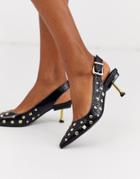 Asos Design Starry Studded Slingback Kitten Heels In Black Patent