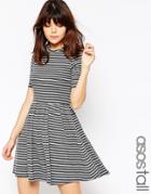 Asos Tall Rib Skater Dress In Stripe - Multi