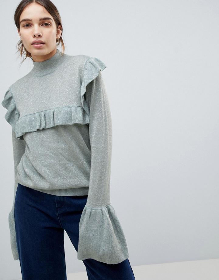 Minimum Ruffle High Neck Sweater - Green