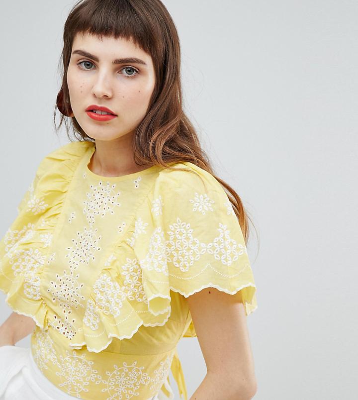River Island Crochet Detail Peplum Cami Top - Yellow