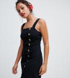 New Look Petite Button Side Pinny Dress - Black