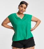 Asos Design Curve Pocket Tee With Longline Back In Green