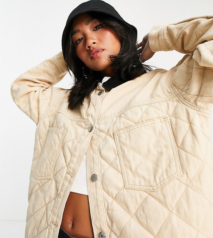 Topshop Petite Quilted Denim Jacket In Ecru-yellow