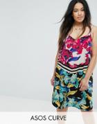 Asos Curve Cami Dress In Tropical Chevron Print - Multi