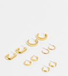 Asos Design 14k Gold Plated Pack Of 5 Hoop Earrings In Minimal Textures
