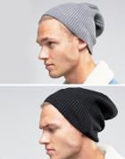 Asos Slouchy Beanie 2 Pack In Black And Gray Save - Multi